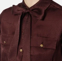 Elisabetta Franchi Shirts And Blouses|Cropped blouse in jacquard satin fabric with foulard scarf RougeNoir