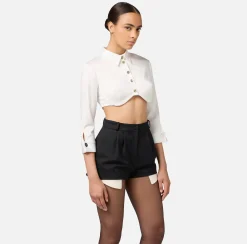 Elisabetta Franchi Shirts And Blouses|Cropped blouse in satin fabric with cup cut White