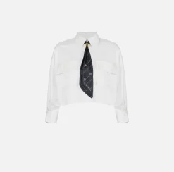 Elisabetta Franchi Shirts And Blouses|Cropped blouse in stretch satin fabric with scarf White