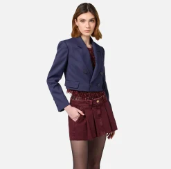 Elisabetta Franchi Jackets And Trench Coats|Cropped double-breasted jacket in cool wool Navy