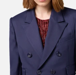 Elisabetta Franchi Jackets And Trench Coats|Cropped double-breasted jacket in cool wool Navy