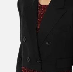 Elisabetta Franchi Jackets And Trench Coats|Cropped double-breasted jacket in cool wool Black