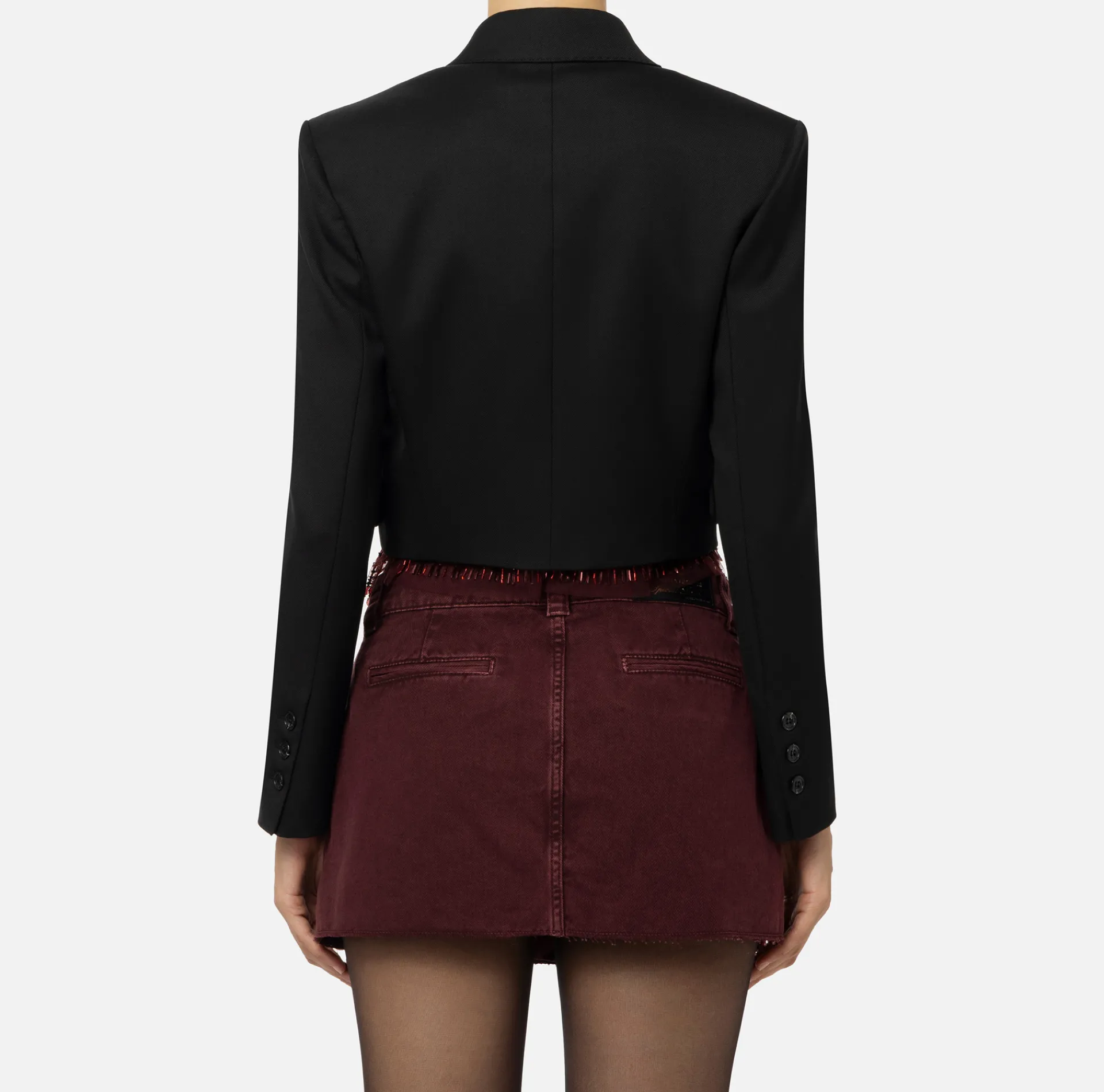 Elisabetta Franchi Jackets And Trench Coats|Cropped double-breasted jacket in cool wool Black