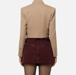 Elisabetta Franchi Jackets And Trench Coats|Cropped double-breasted jacket in cool wool Camel