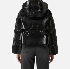Elisabetta Franchi Coats And Jackets|Cropped down jacket in metallic effect nylon Black