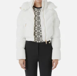 Elisabetta Franchi Coats And Jackets|Cropped down jacket in shiny nylon Ivory