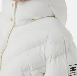 Elisabetta Franchi Coats And Jackets|Cropped down jacket in shiny nylon Ivory
