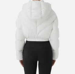 Elisabetta Franchi Coats And Jackets|Cropped down jacket in shiny nylon Ivory
