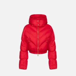 Elisabetta Franchi Coats And Jackets|Cropped down jacket in shiny nylon RedPassion