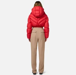 Elisabetta Franchi Coats And Jackets|Cropped down jacket in shiny nylon RedPassion