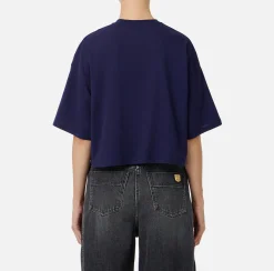 Elisabetta Franchi Top And T-Shirts|Cropped jersey T-shirt with logo Navy