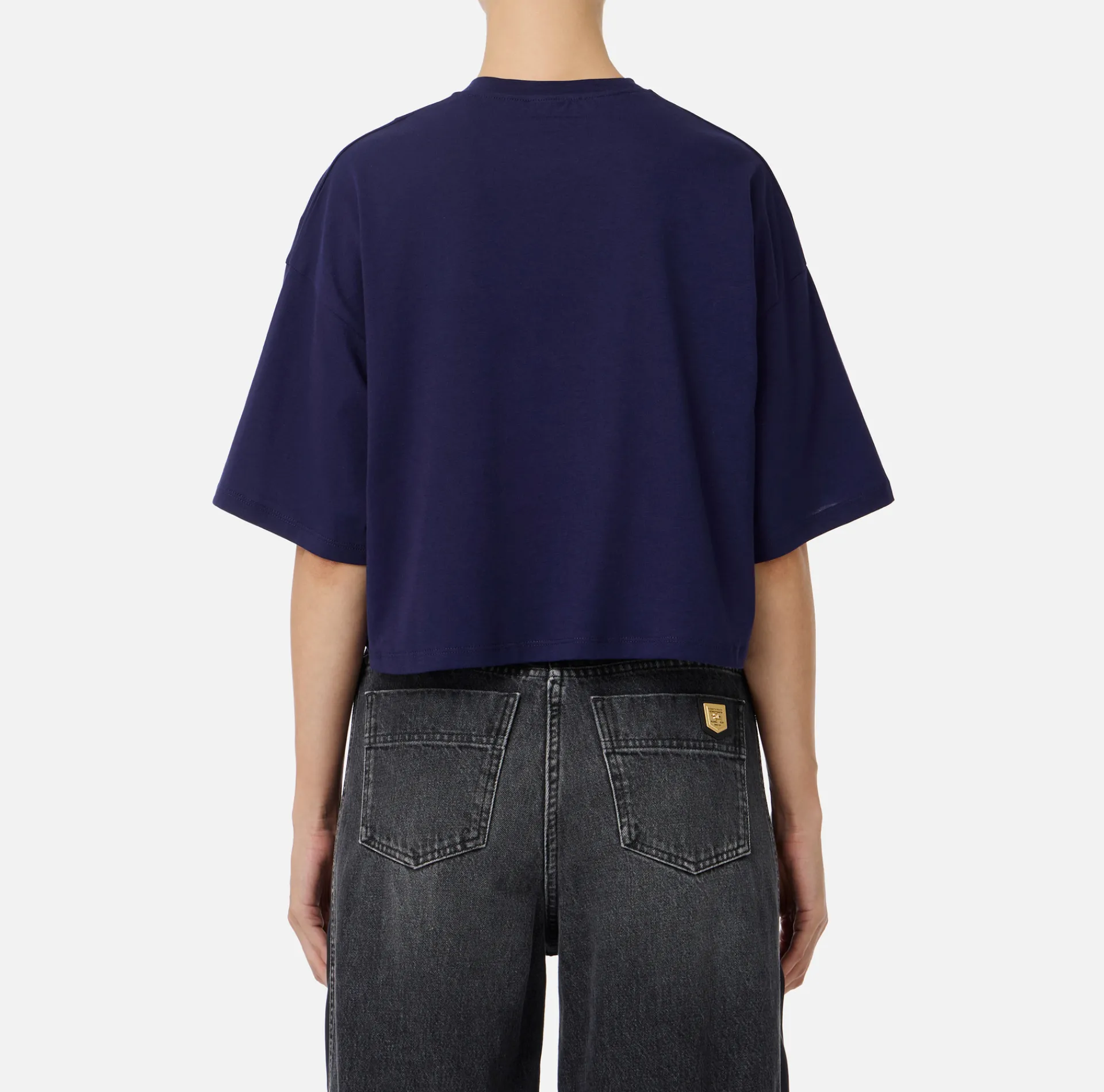 Elisabetta Franchi Top And T-Shirts|Cropped jersey T-shirt with logo Navy