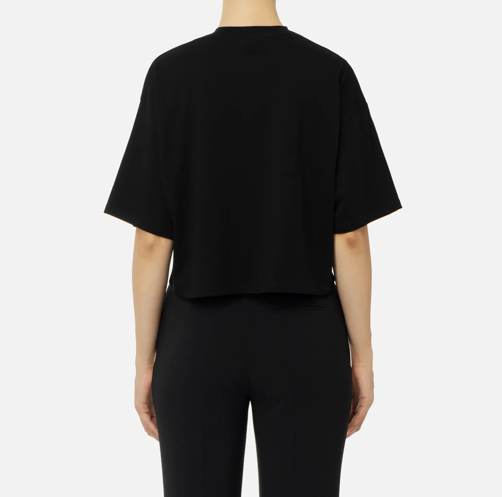 Elisabetta Franchi Top And T-Shirts|Cropped jersey T-shirt with logo Black