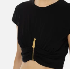 Elisabetta Franchi Top And T-Shirts|Cropped jersey T-shirt with zip Black