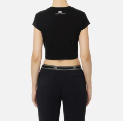 Elisabetta Franchi Top And T-Shirts|Cropped jersey T-shirt with zip Black
