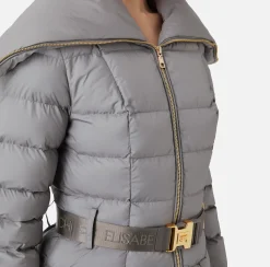 Elisabetta Franchi Coats And Jackets|Cropped nylon down jacket with wide collar Steel