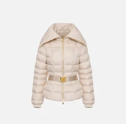 Elisabetta Franchi Coats And Jackets|Cropped nylon down jacket with wide collar Latex