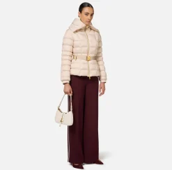 Elisabetta Franchi Coats And Jackets|Cropped nylon down jacket with wide collar Latex