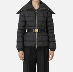 Elisabetta Franchi Coats And Jackets|Cropped nylon down jacket with wide collar Black