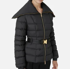 Elisabetta Franchi Coats And Jackets|Cropped nylon down jacket with wide collar Black