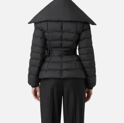 Elisabetta Franchi Coats And Jackets|Cropped nylon down jacket with wide collar Black