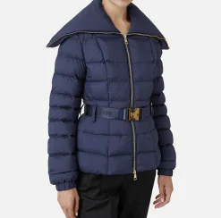 Elisabetta Franchi Coats And Jackets|Cropped nylon down jacket with wide collar Navy