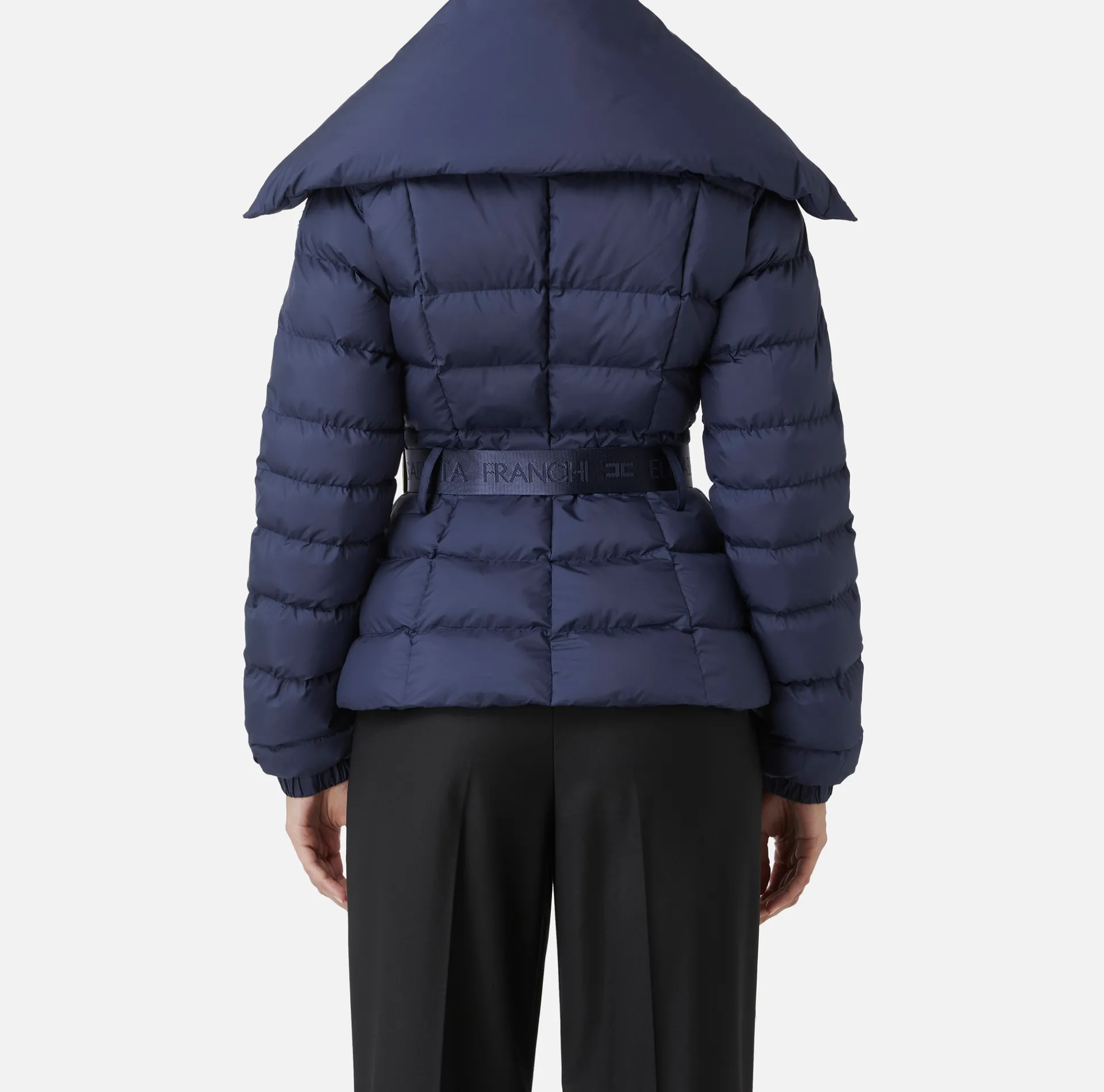 Elisabetta Franchi Coats And Jackets|Cropped nylon down jacket with wide collar Navy
