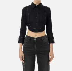 Elisabetta Franchi Shirts And Blouses|Cropped poplin shirt with bib and logoed elastic band Black