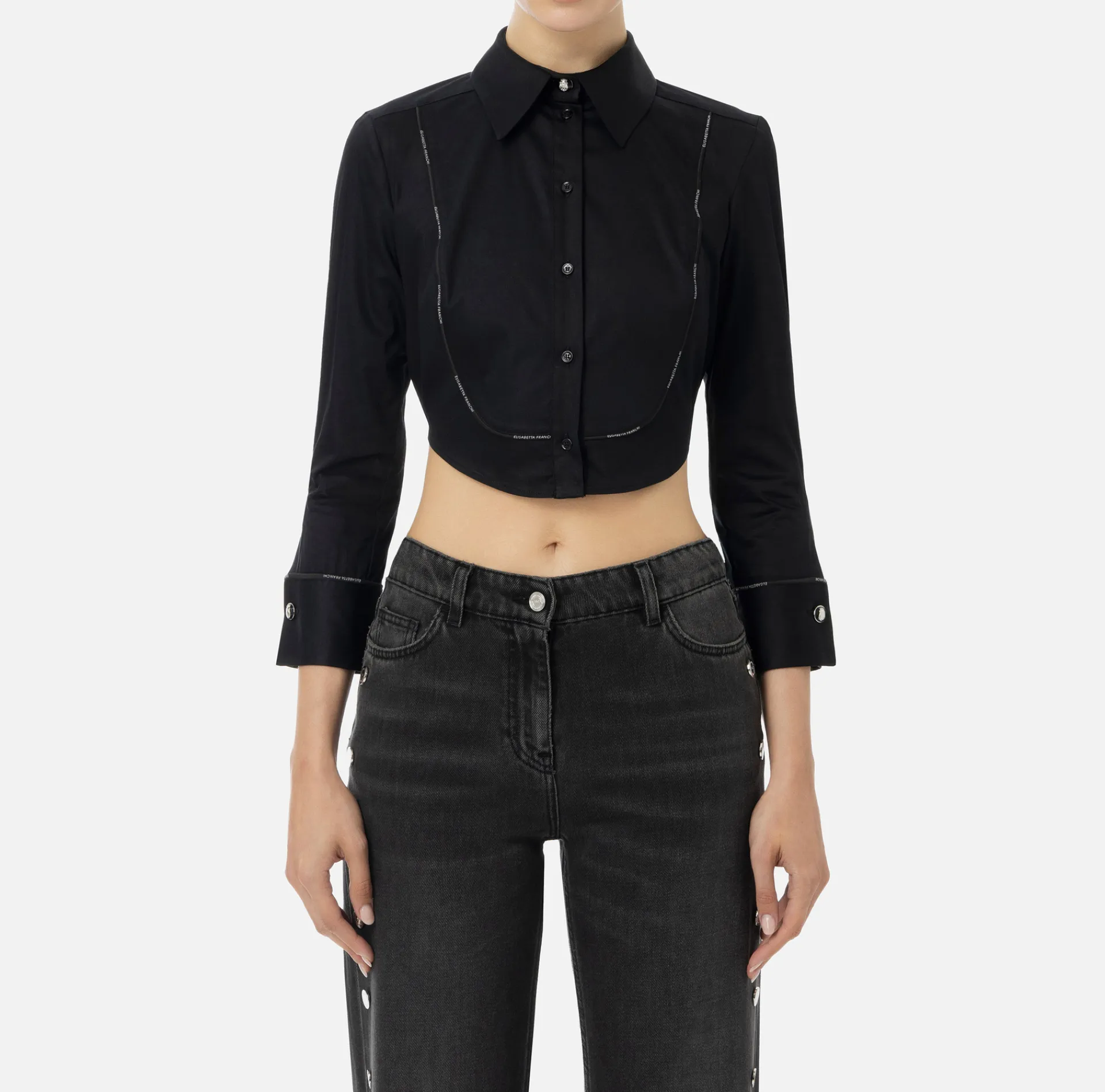 Elisabetta Franchi Shirts And Blouses|Cropped poplin shirt with bib and logoed elastic band Black