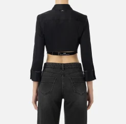 Elisabetta Franchi Shirts And Blouses|Cropped poplin shirt with bib and logoed elastic band Black