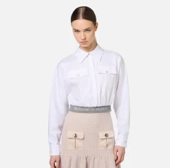 Elisabetta Franchi Shirts And Blouses|Cropped poplin shirt with waistband White