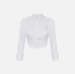 Elisabetta Franchi Shirts And Blouses|Cropped poplin shirt with bib and logoed elastic band White