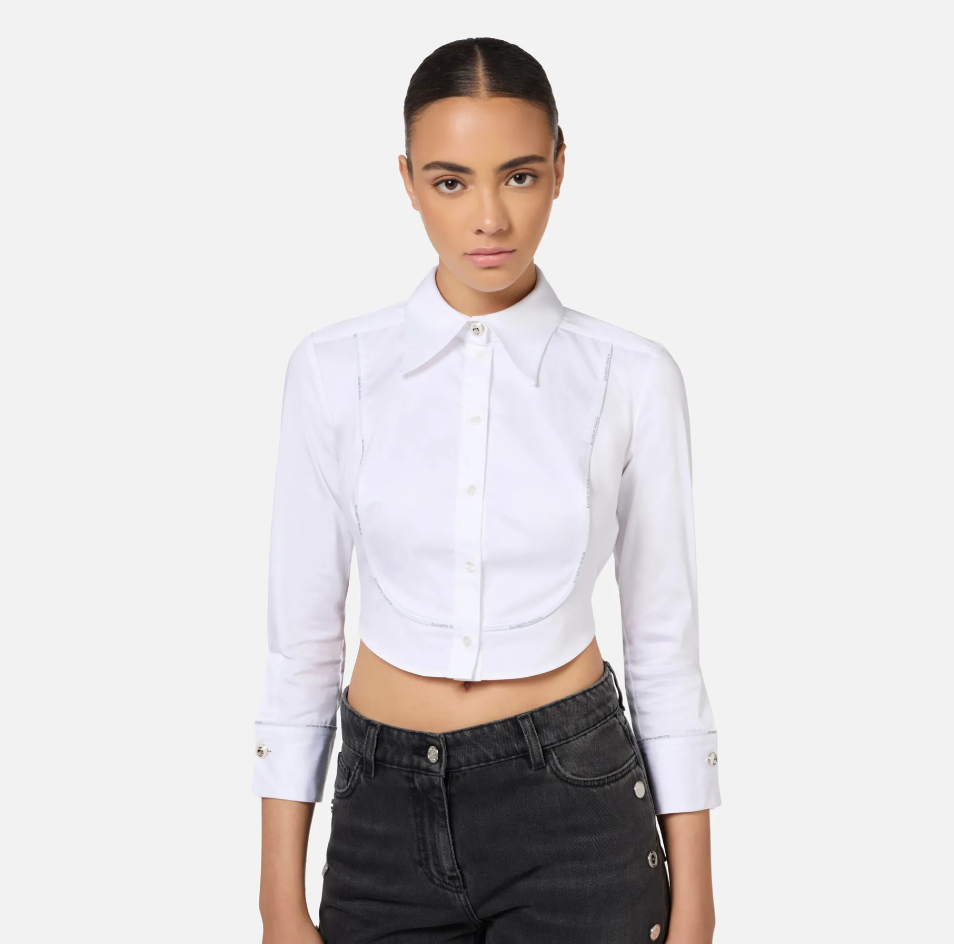 Elisabetta Franchi Shirts And Blouses|Cropped poplin shirt with bib and logoed elastic band White