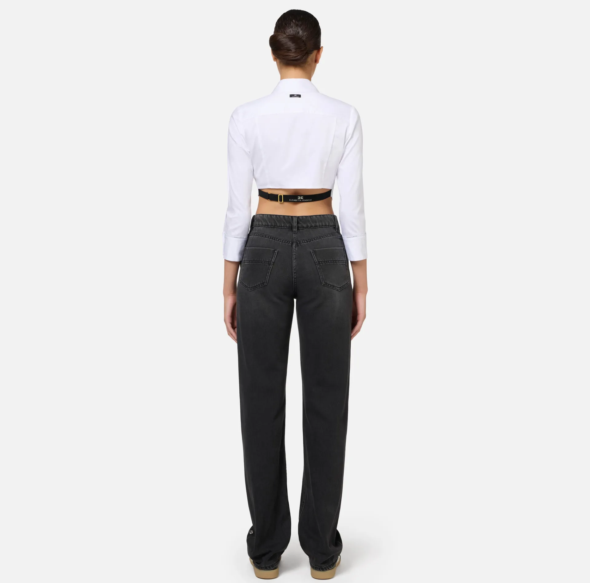 Elisabetta Franchi Shirts And Blouses|Cropped poplin shirt with bib and logoed elastic band White
