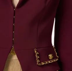 Elisabetta Franchi Jackets And Trench Coats|Tailleur|Cropped stretch crêpe jacket with chain RougeNoir