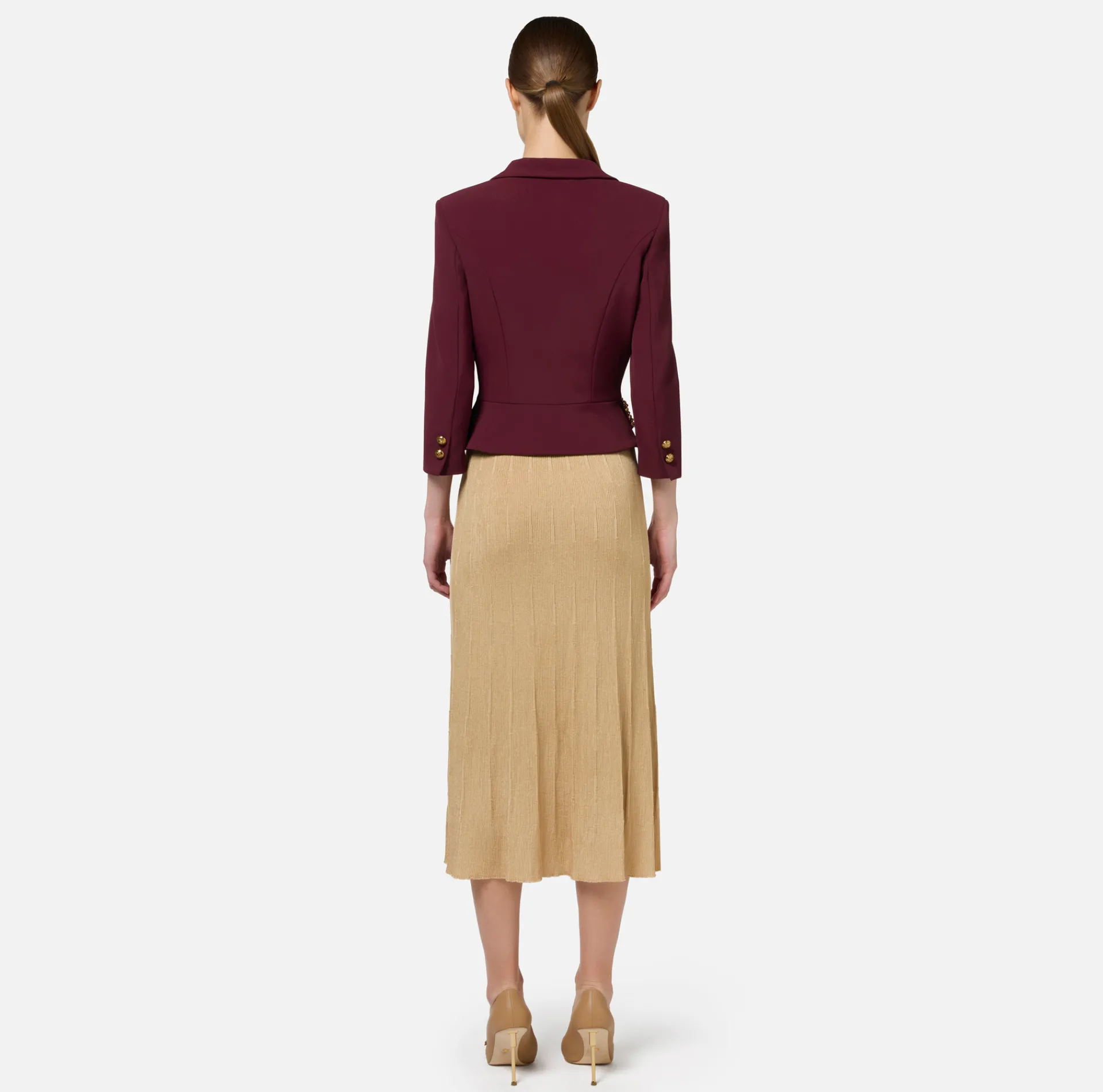 Elisabetta Franchi Jackets And Trench Coats|Tailleur|Cropped stretch crêpe jacket with chain RougeNoir