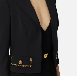 Elisabetta Franchi Jackets And Trench Coats|Tailleur|Cropped stretch crêpe jacket with chain Black