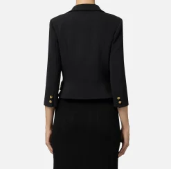 Elisabetta Franchi Jackets And Trench Coats|Tailleur|Cropped stretch crêpe jacket with chain Black