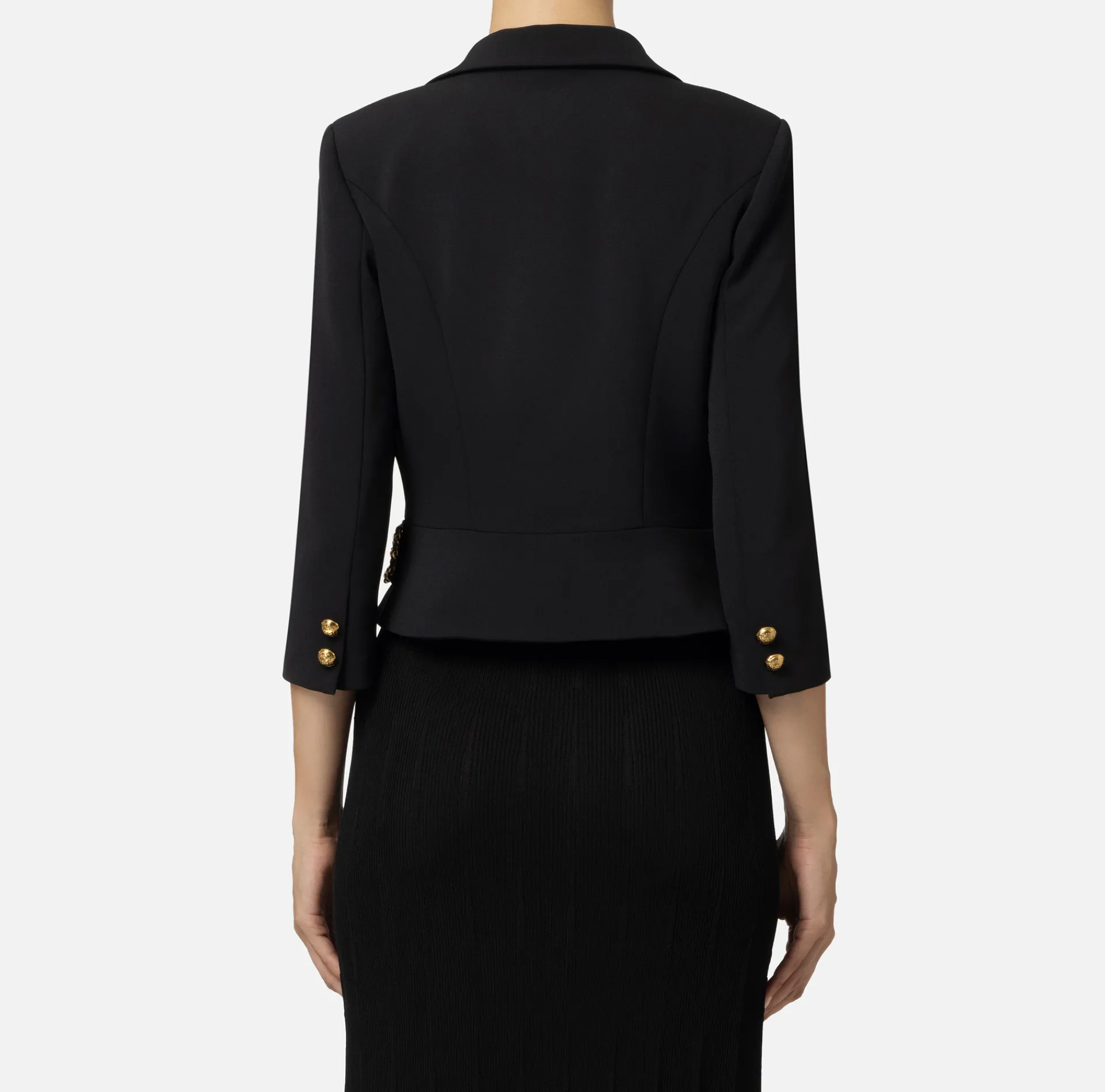 Elisabetta Franchi Jackets And Trench Coats|Tailleur|Cropped stretch crêpe jacket with chain Black