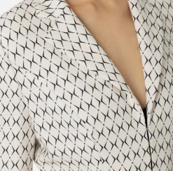 Elisabetta Franchi Jackets And Trench Coats|Tailleur|Cropped stretch crêpe jacket with diamond print and chain Butter/Black