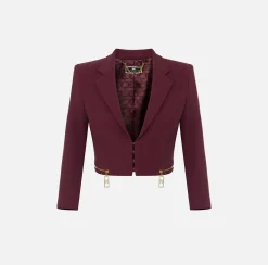 Elisabetta Franchi Jackets And Trench Coats|Cropped stretch crêpe jacket with zip RougeNoir