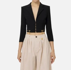 Elisabetta Franchi Jackets And Trench Coats|Cropped stretch crêpe jacket with zip Black