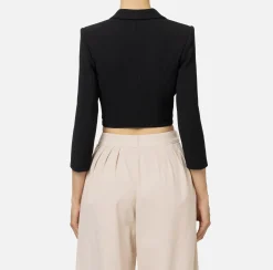 Elisabetta Franchi Jackets And Trench Coats|Cropped stretch crêpe jacket with zip Black