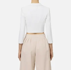 Elisabetta Franchi Jackets And Trench Coats|Cropped stretch crêpe jacket with zip Ivory