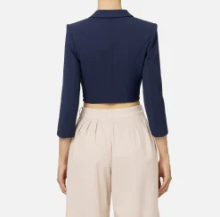 Elisabetta Franchi Jackets And Trench Coats|Cropped stretch crêpe jacket with zip Navy