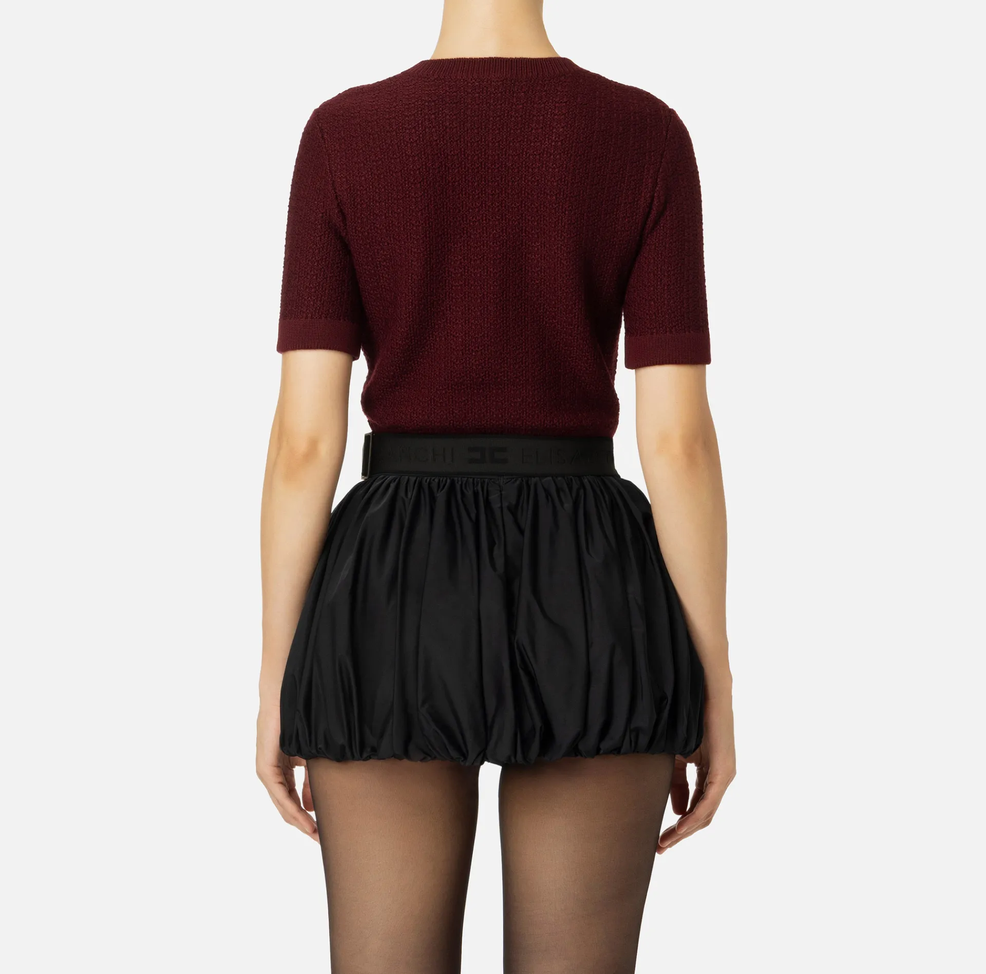 Elisabetta Franchi Knitwear And Sweatshirts|Cropped top in bouclé wool with embroidery RougeNoir