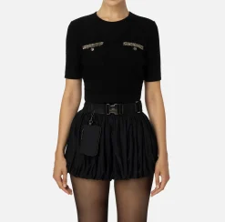 Elisabetta Franchi Knitwear And Sweatshirts|Cropped top in bouclé wool with embroidery Black
