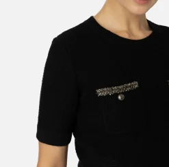 Elisabetta Franchi Knitwear And Sweatshirts|Cropped top in bouclé wool with embroidery Black