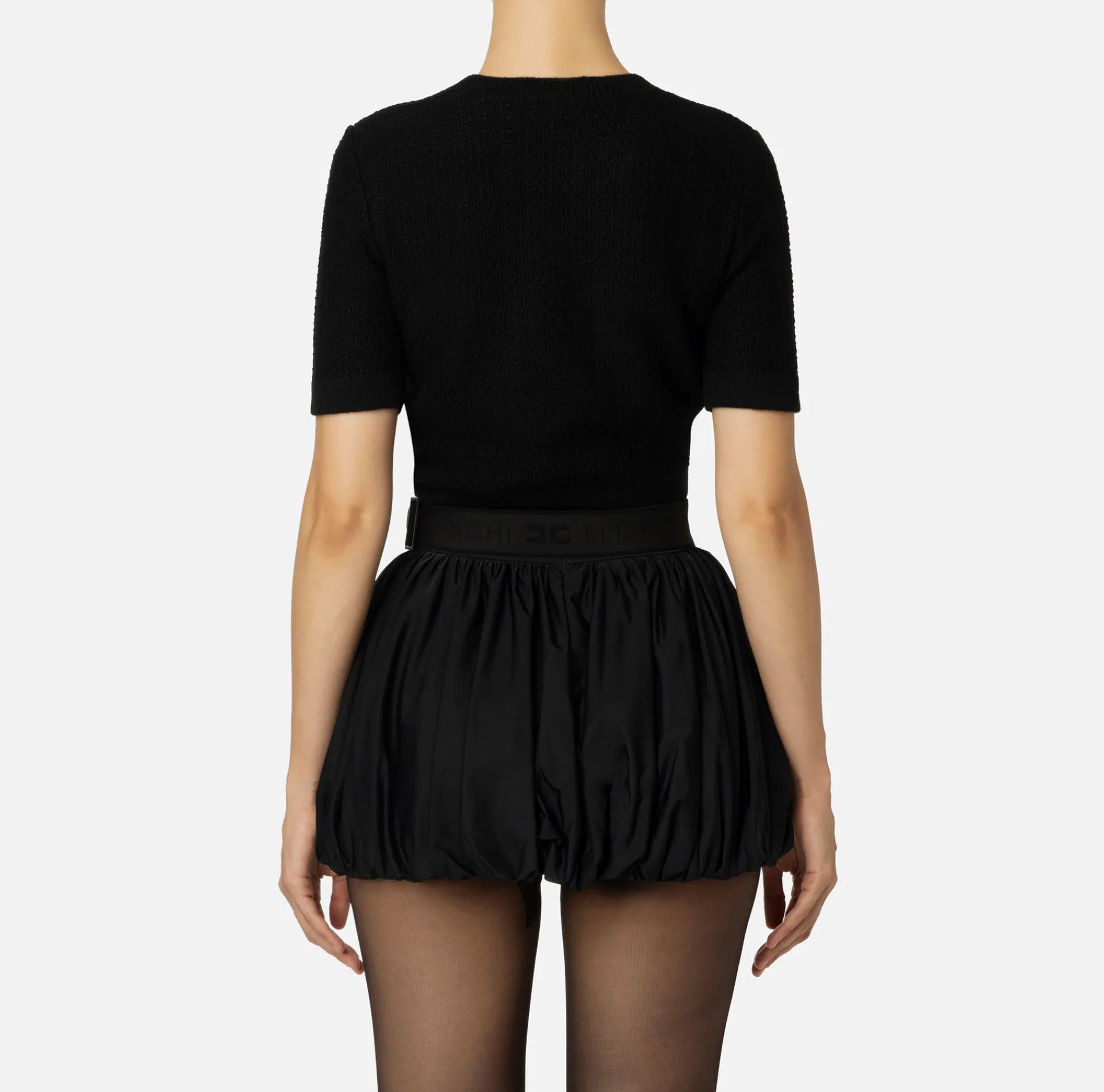Elisabetta Franchi Knitwear And Sweatshirts|Cropped top in bouclé wool with embroidery Black