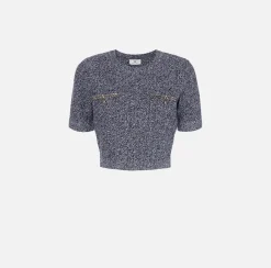 Elisabetta Franchi Knitwear And Sweatshirts|Cropped top in bouclé wool with embroidery